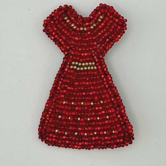 Beaded Red Dress Pin Brooch NEW - Picture 1 of 2